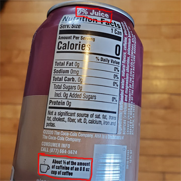 The nutrition facts on a can of AHA sparkling water